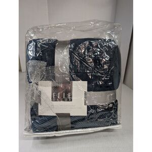 Elle Decor Corduroy Trim Soft Blanket Navy NWT 60 in x 90‎ in